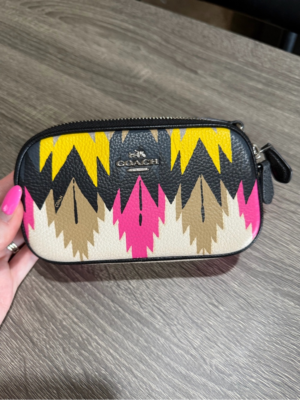 Coach Hawk Feather Black Multi double zip phone crossbody